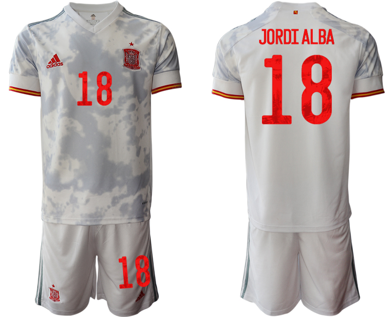 Men 2021 European Cup Spain away white #18 Soccer Jersey->spain jersey->Soccer Country Jersey